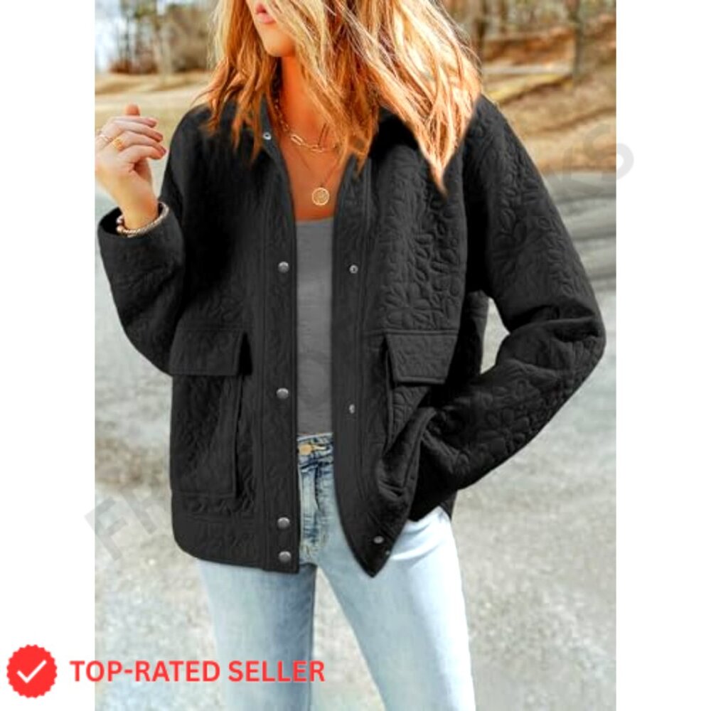 Oversized Jacquard Shacket, Button Down Collar, L… - image 3